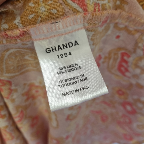 Ghanda Mia Multicolour Floral Linen Blend Tie Front Maxi Dress Size L - Picture 8 of 9